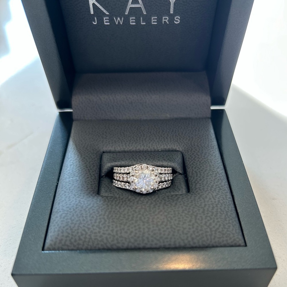 Tolkowsky White Gold Natural Diamond Ring Set Size 6.5 from Kay Jewelers